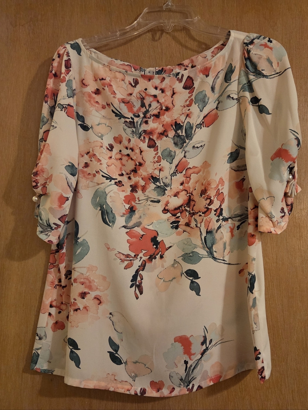 DKNY Coral & Teal Floral Blouse
